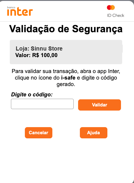 Tela de autenticação 3DS do Inter