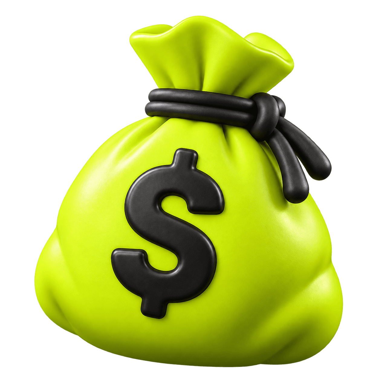 Render 3D de um saco de dinheiro verde-limão, representando checkout com alta taxa de aprovação
